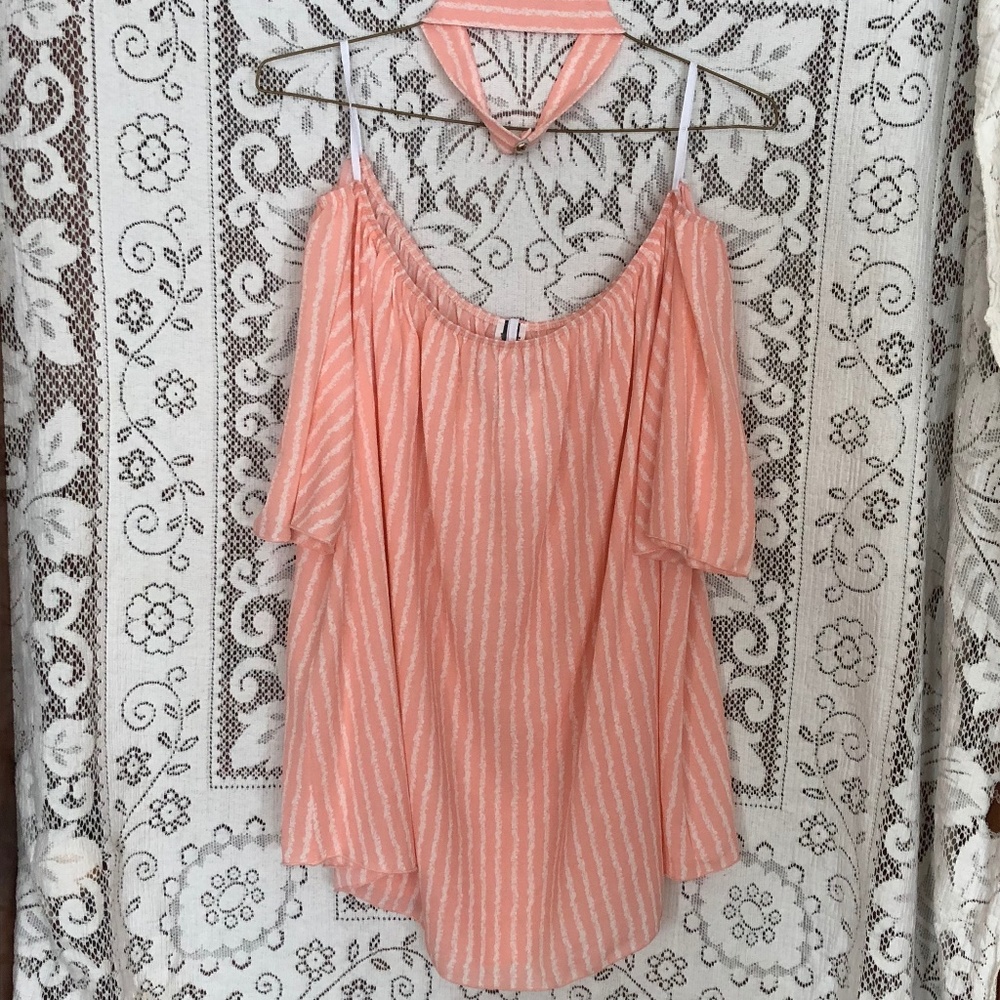 Striped Off Shoulder Top with Choker